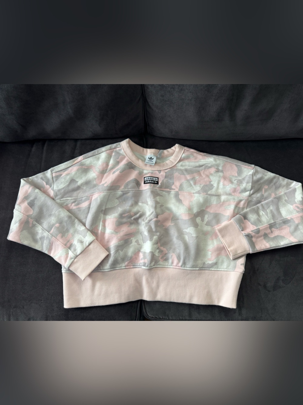 Adidas Pink & Gray Camo Crewneck Sweatshirt Crop